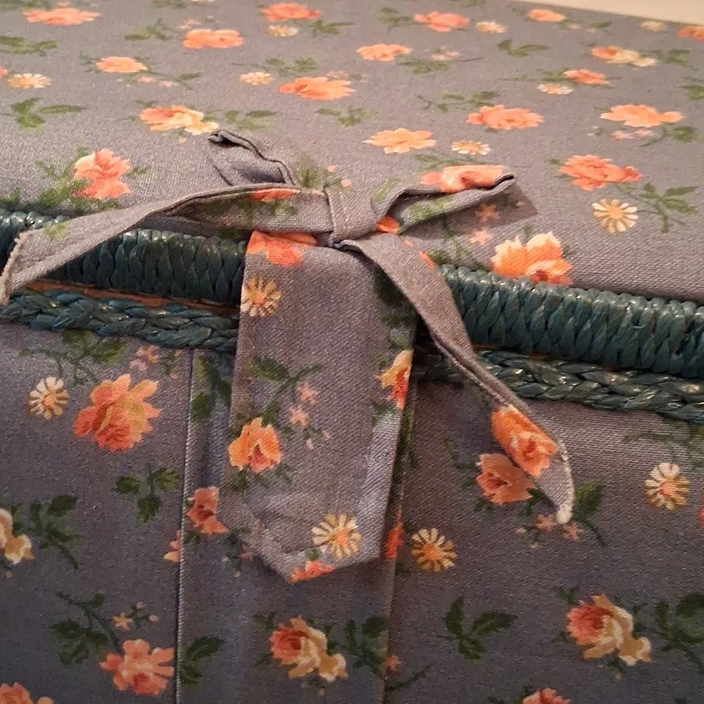 Sewing Basket covered w padded blue/pink floral fabric-sz 11 1/2 x 7 x 6 1/2 in.